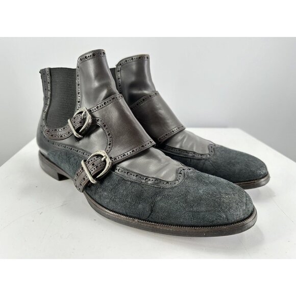 Dolce And Gabbana Double Monk Strap Distressed Suede & Leather Boots Size 11.5-U - Picture 3 of 16